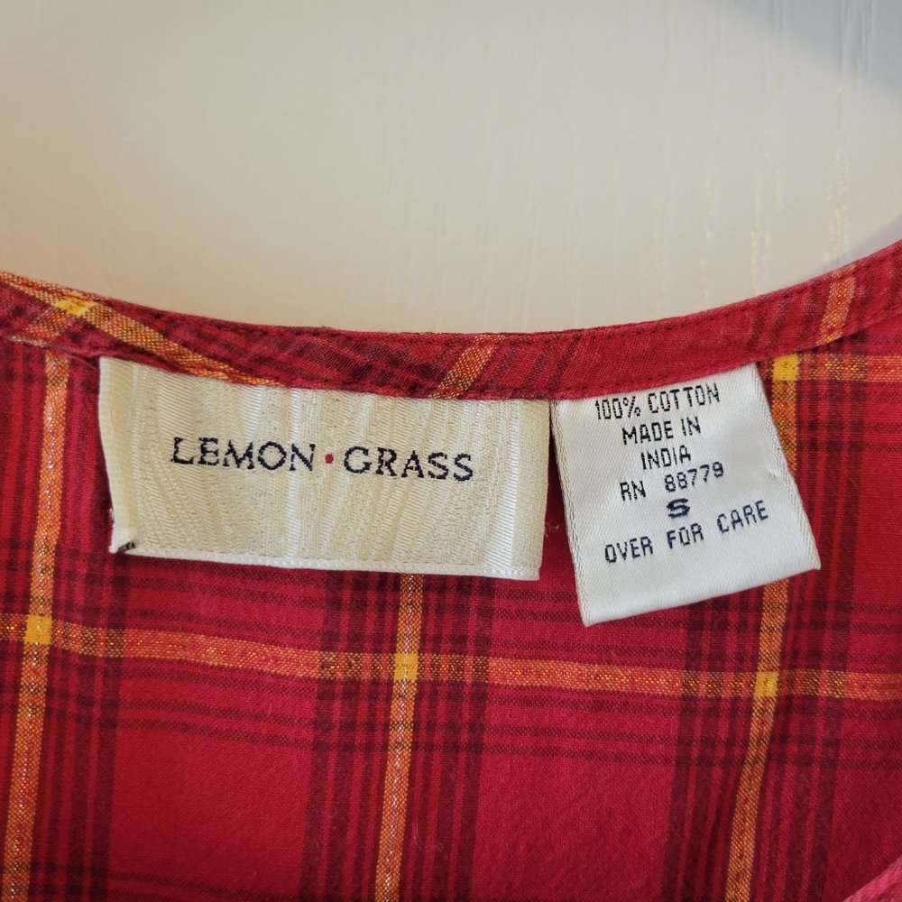Lemon Grass Cotton Tank/Shift Dress Plaid Gold Detail SM - Picture 4 of 9